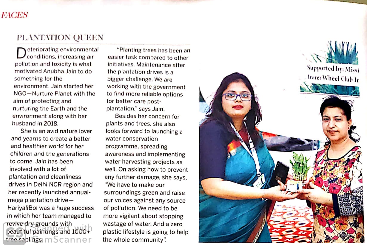 Environmentalist Anubha Jain featured in Femina India Anniversary Edition October 2019
