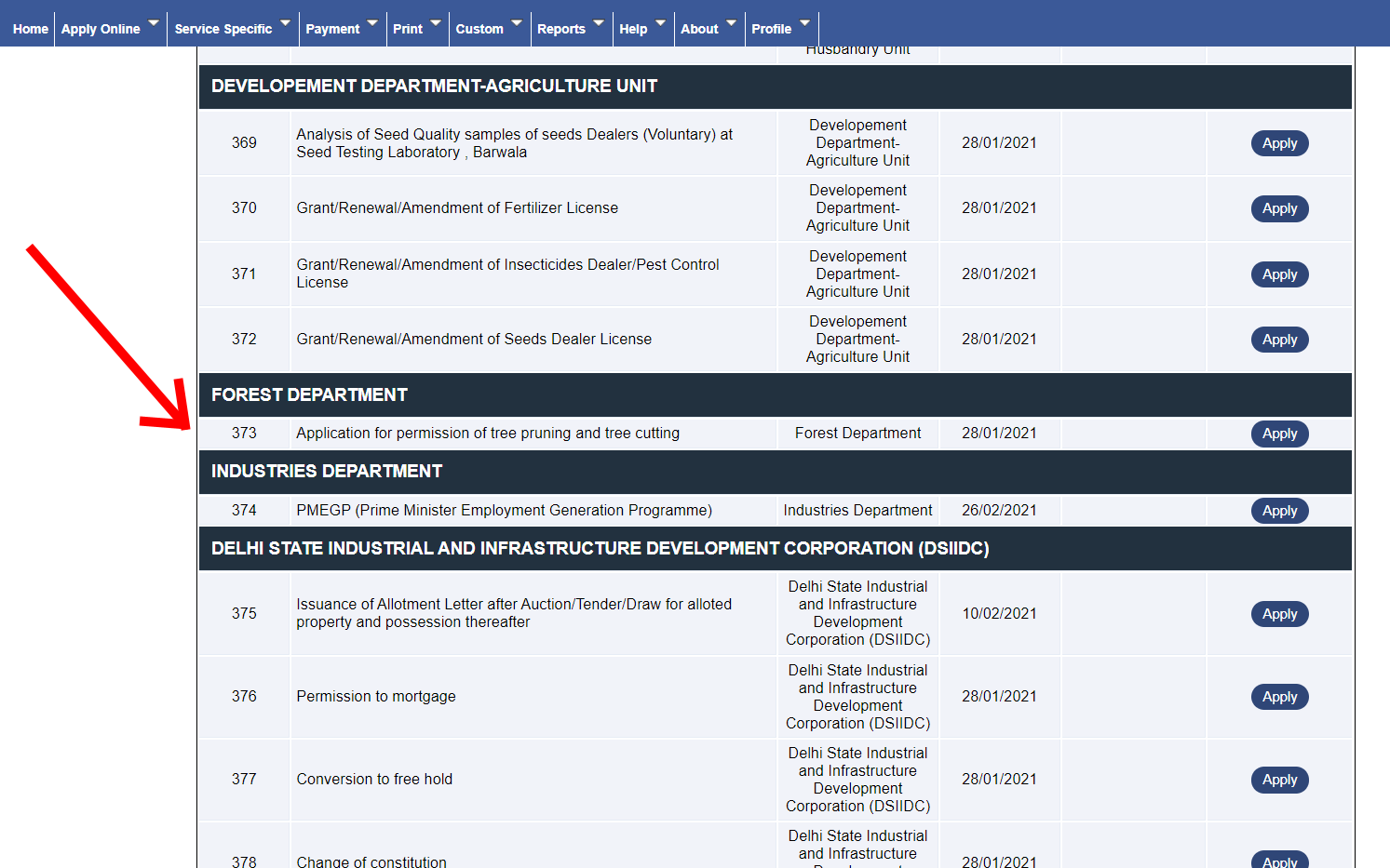 Where to request for pruning or felling of trees permission in Delhi